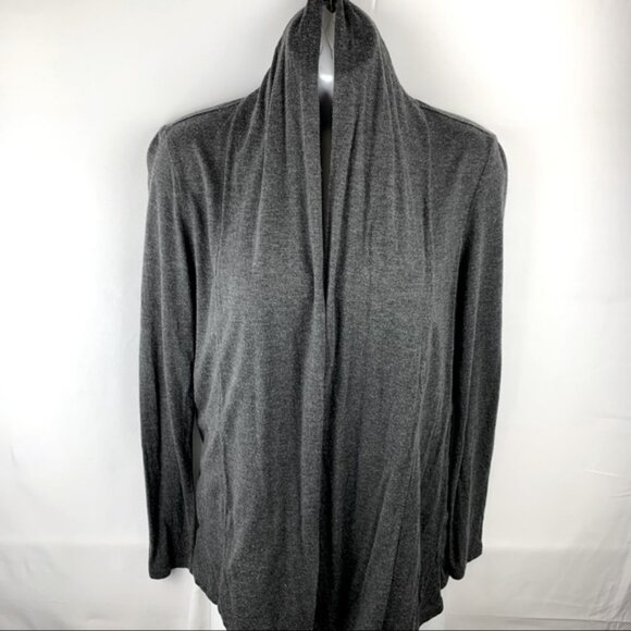Ann Taylor Grey Open Front Drape Shawl Neck Sweater Cardigan - Picture 10 of 13